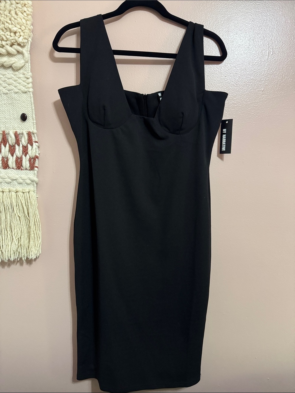 Black Sculpted Bust Midi Dress with Wide Straps